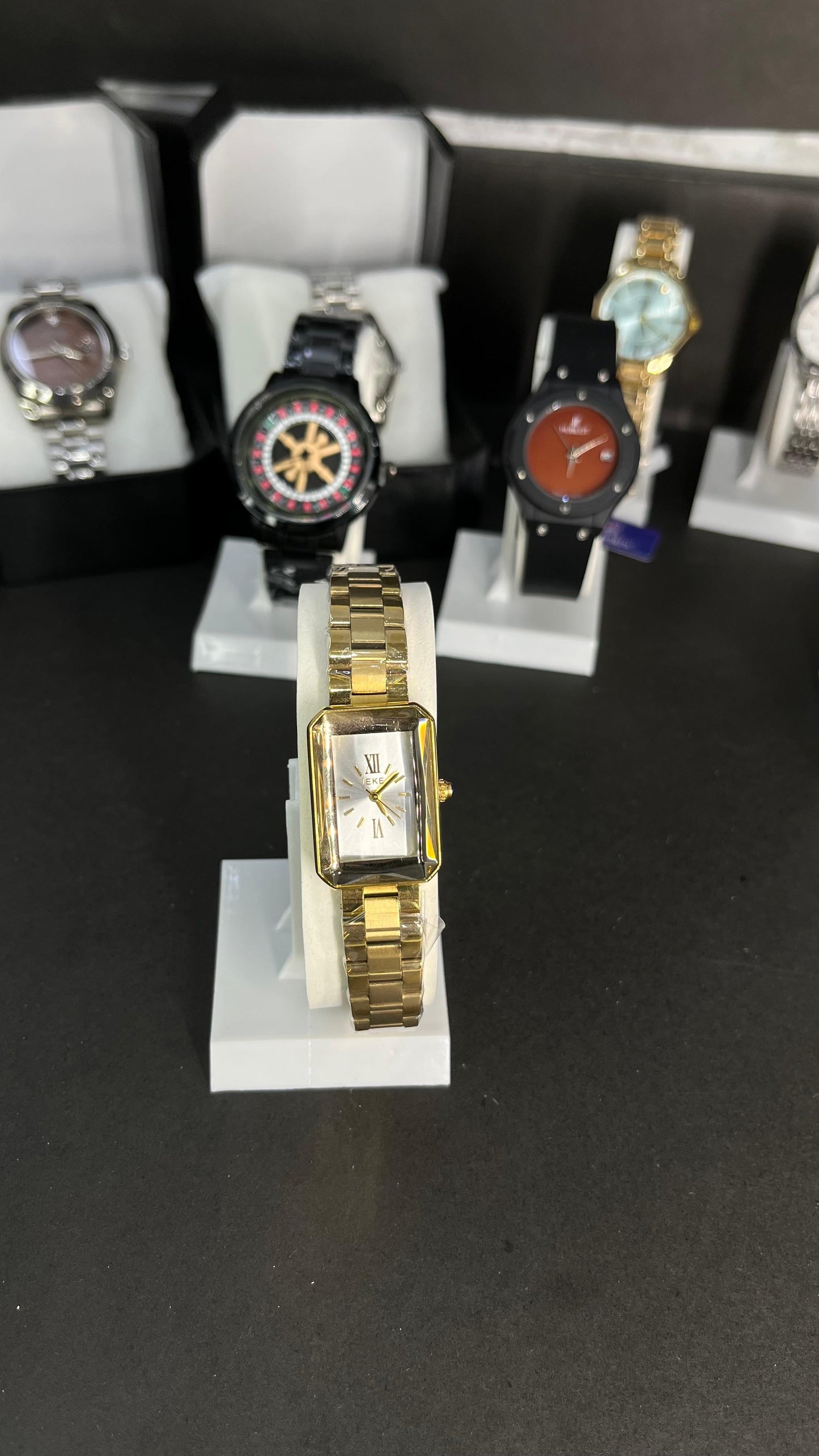 IEKE Women’s Rectangular Gold-Tone Watch – White Dial with Roman Numerals