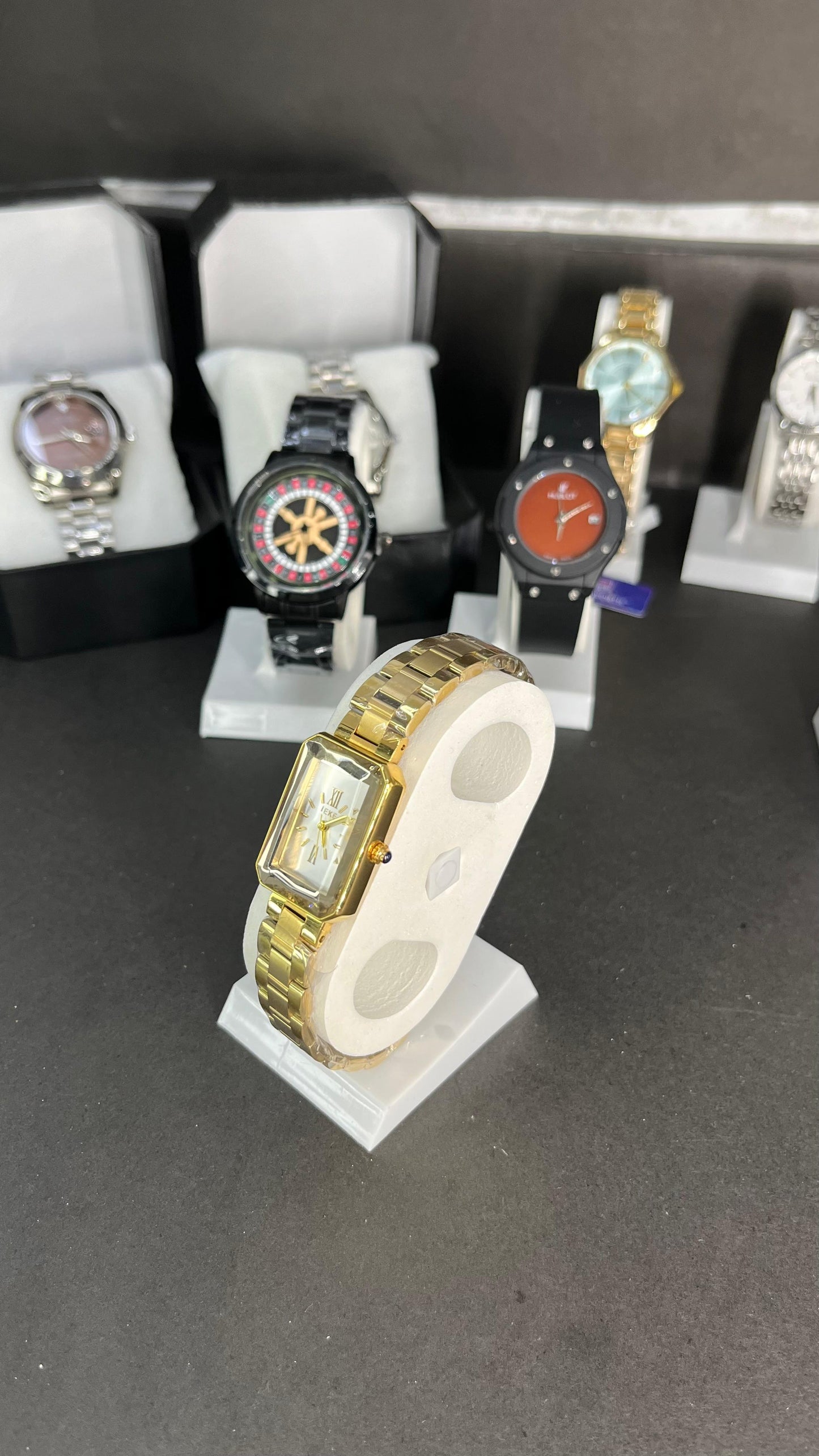 IEKE Women’s Rectangular Gold-Tone Watch – White Dial with Roman Numerals