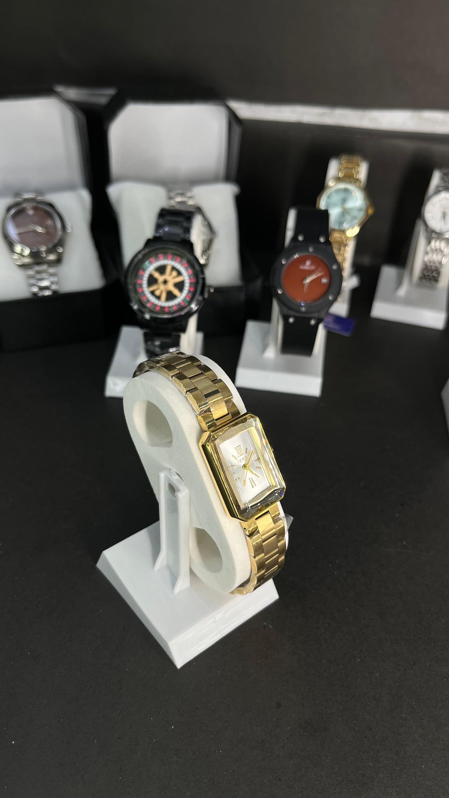 IEKE Women’s Rectangular Gold-Tone Watch – White Dial with Roman Numerals