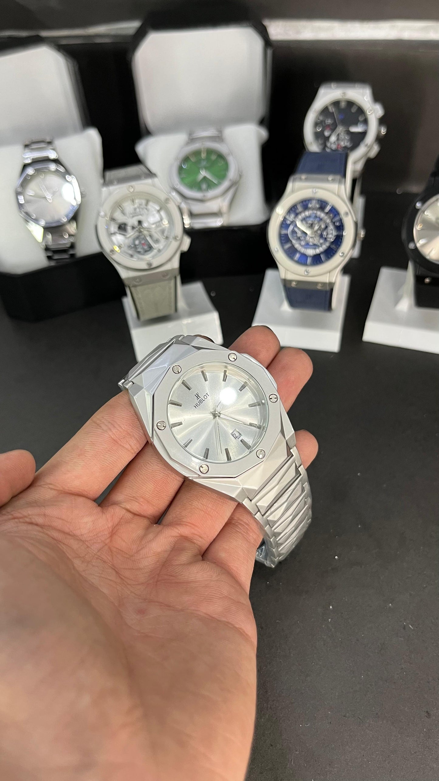 ublot Men’s Watch – Silver Stainless Steel with White Dial