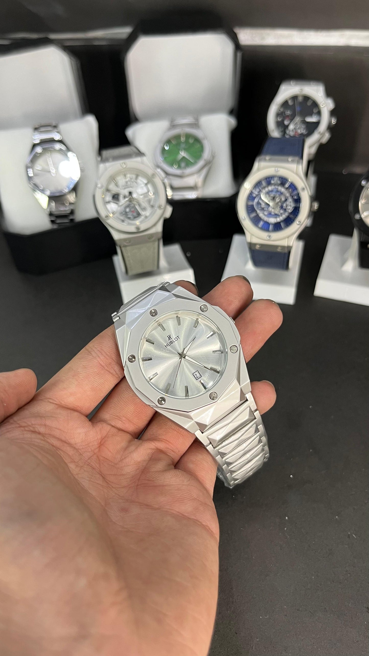 ublot Men’s Watch – Silver Stainless Steel with White Dial