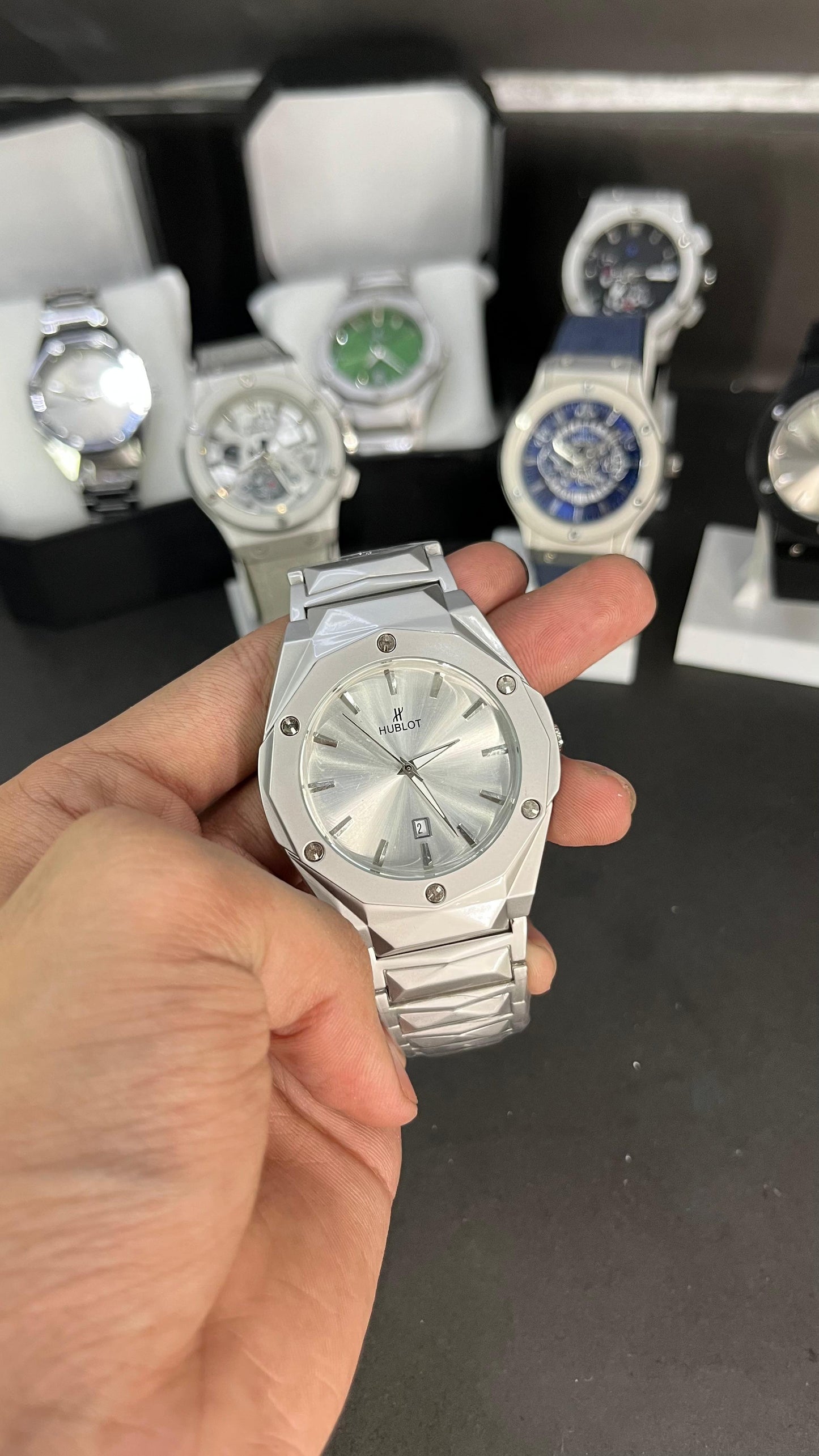 ublot Men’s Watch – Silver Stainless Steel with White Dial