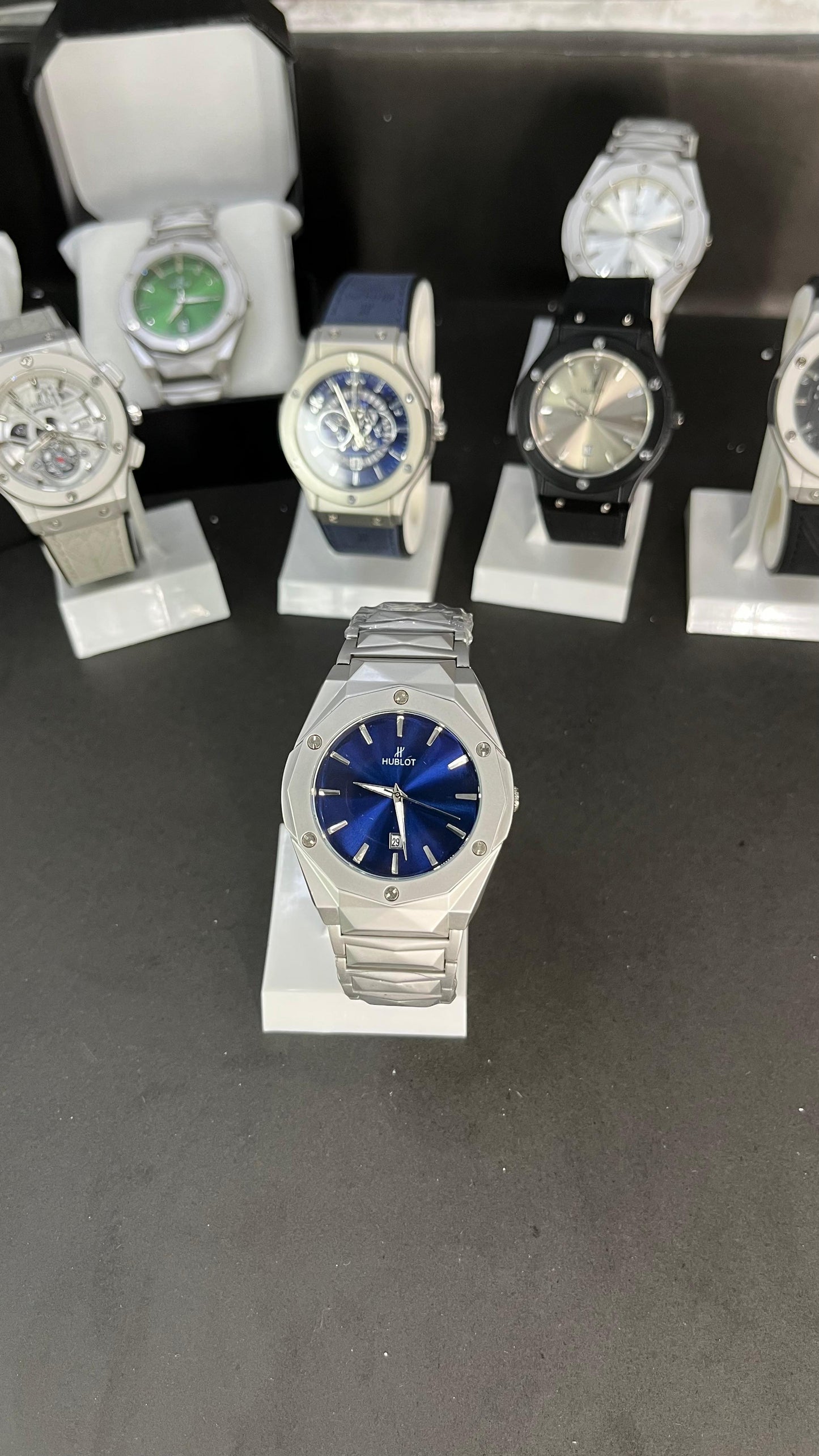Hublot Men’s Watch – Silver Stainless Steel with Blue Dial