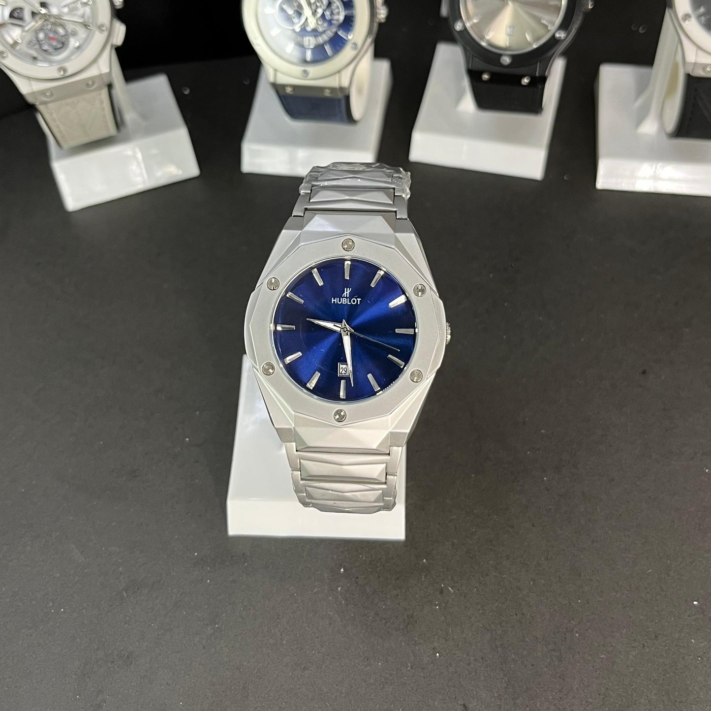 Hublot Men’s Watch – Silver Stainless Steel with Blue Dial