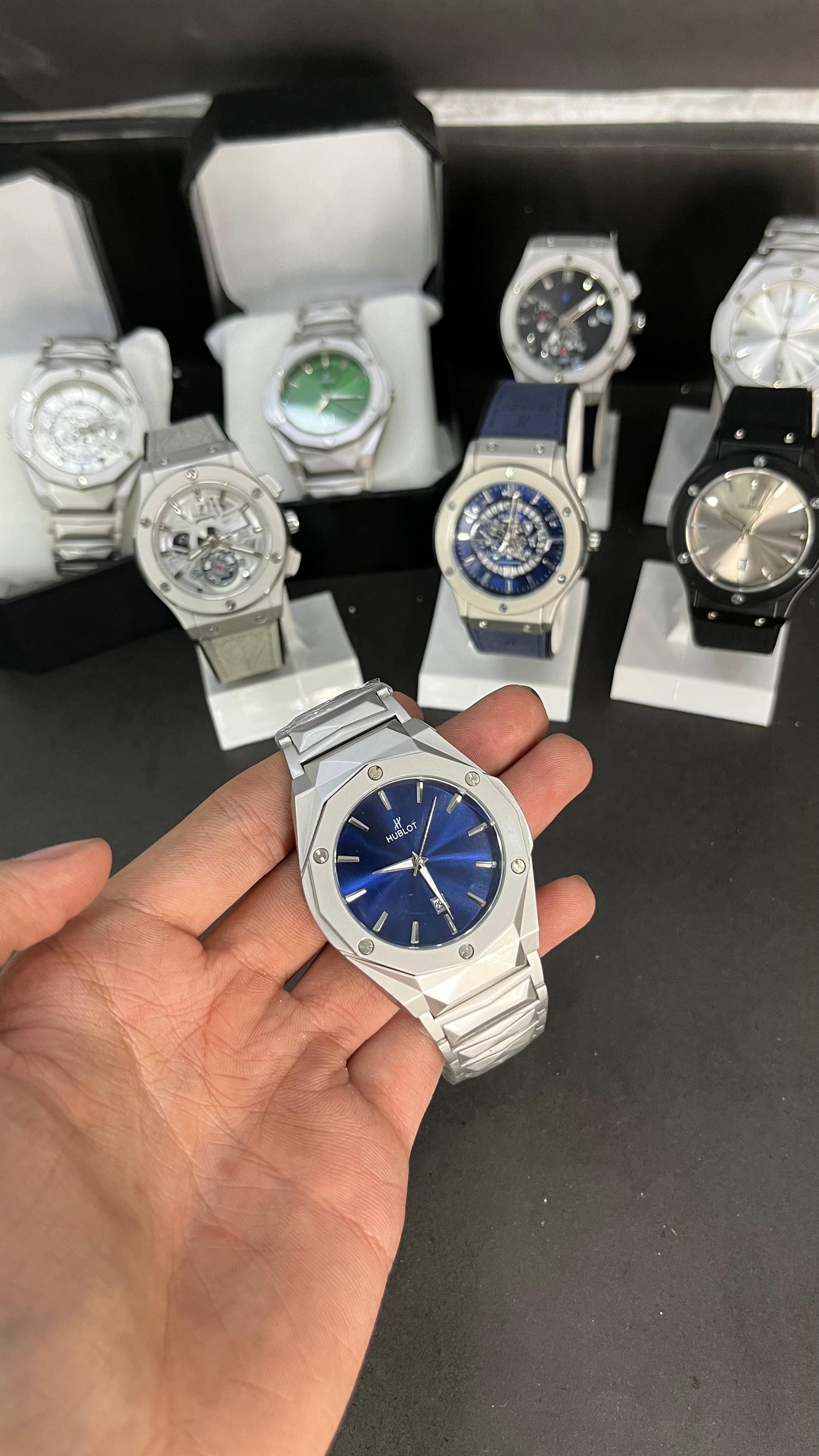Hublot Men’s Watch – Silver Stainless Steel with Blue Dial