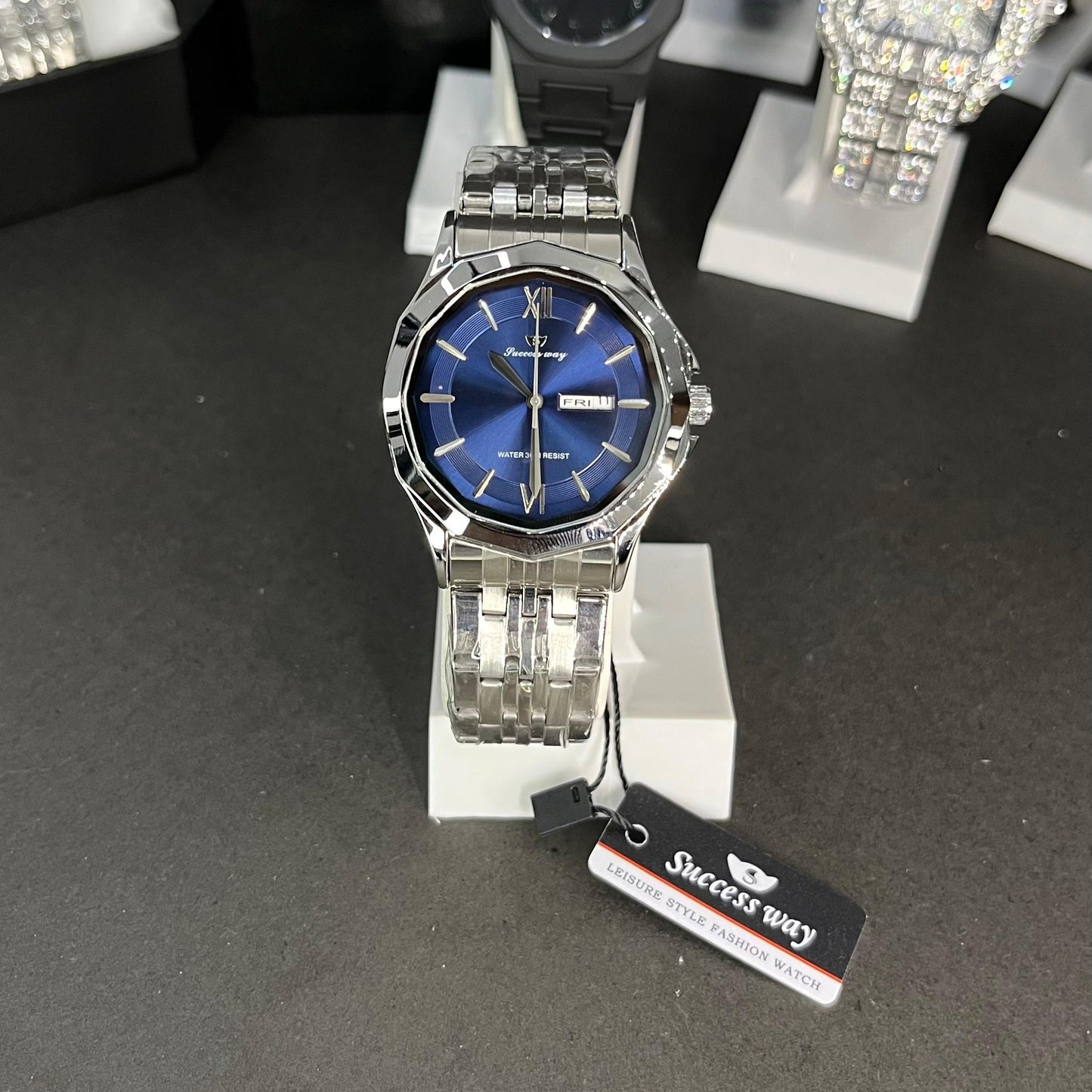 Elegant Blue Dial Stainless Steel Strap Watch – Success Way