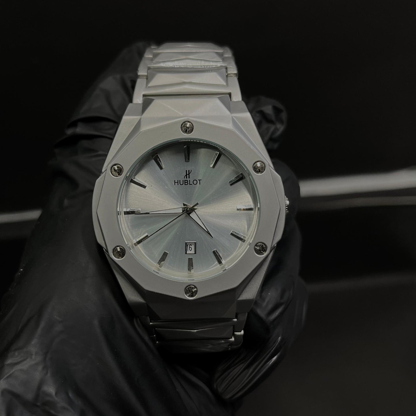 ublot Men’s Watch – Silver Stainless Steel with White Dial