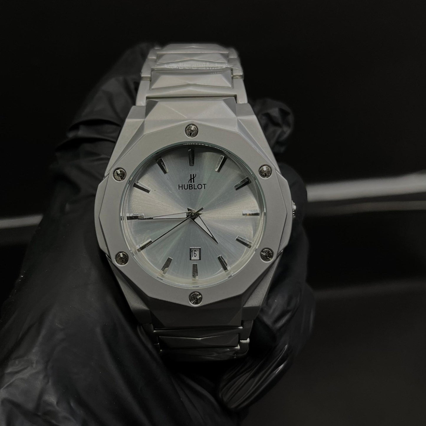 ublot Men’s Watch – Silver Stainless Steel with White Dial