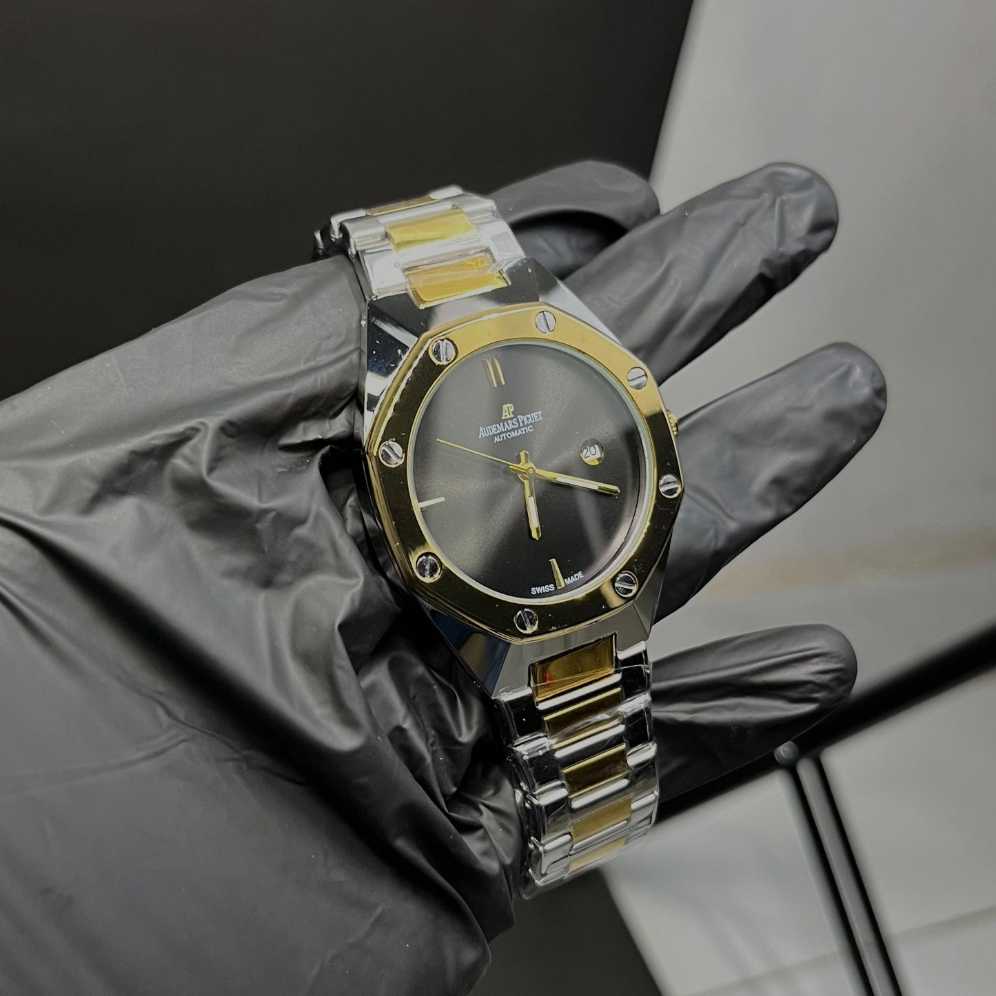 Luxury Two-Tone Black Dial Automatic Watch – Stainless Steel & Gold Finish