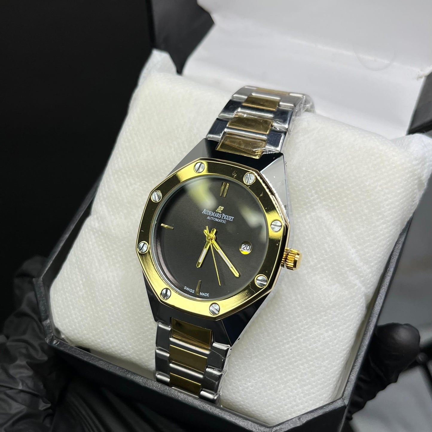 Luxury Two-Tone Black Dial Automatic Watch – Stainless Steel & Gold Finish