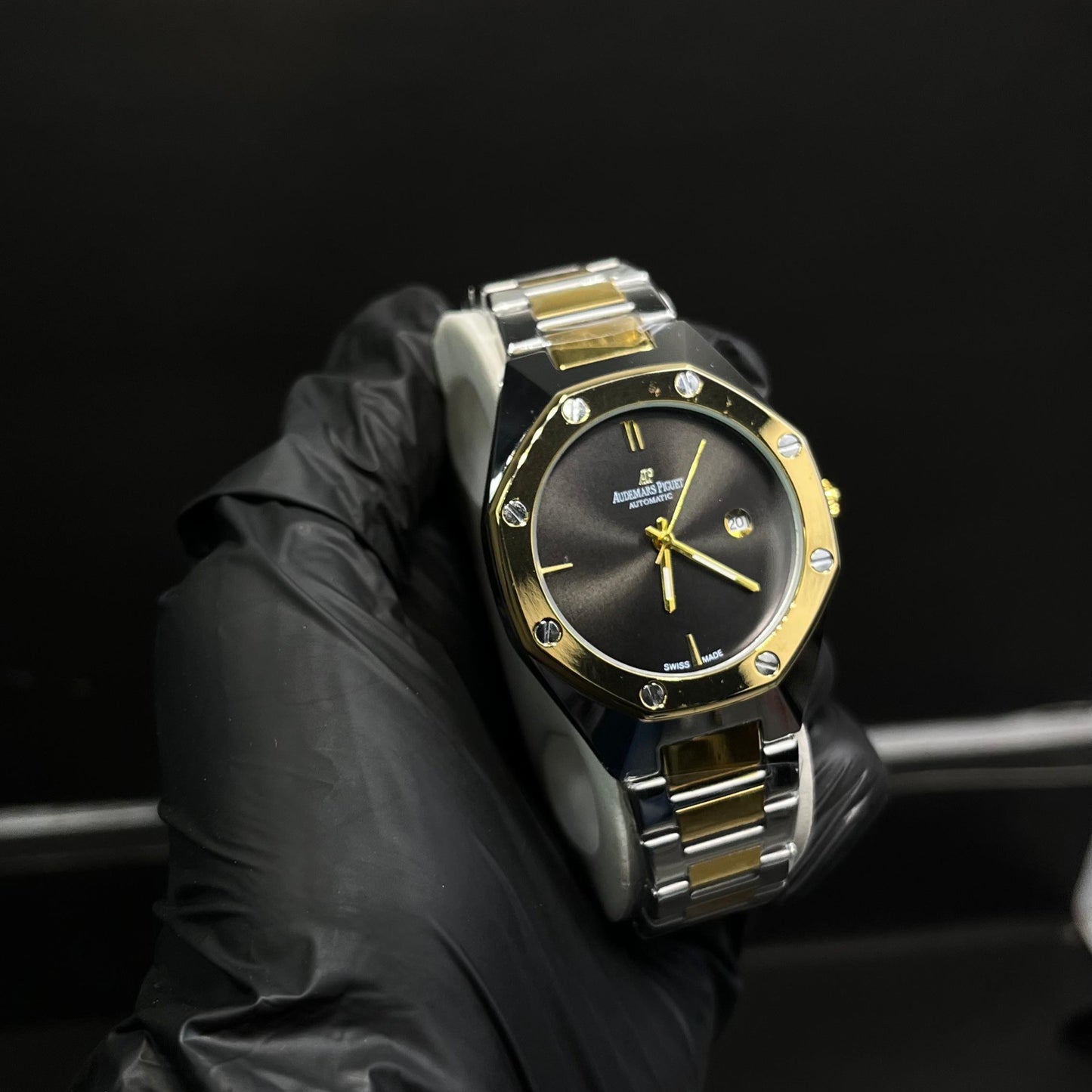 Luxury Two-Tone Black Dial Automatic Watch – Stainless Steel & Gold Finish