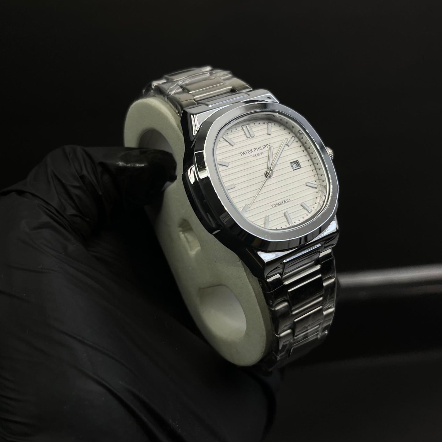 Patek Philippe White Dial Black Chain Watch – Premium Quality with Box