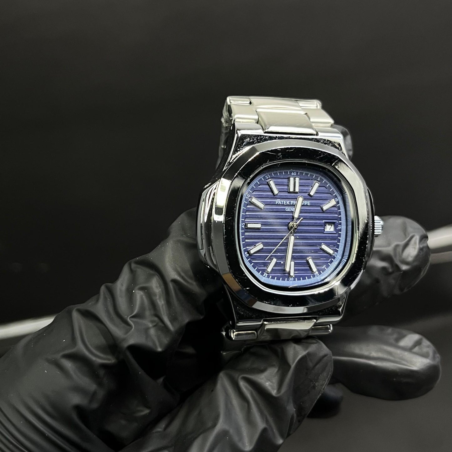 Patek Philippe Blue Dial Silver Chain Watch – Premium Quality with Box