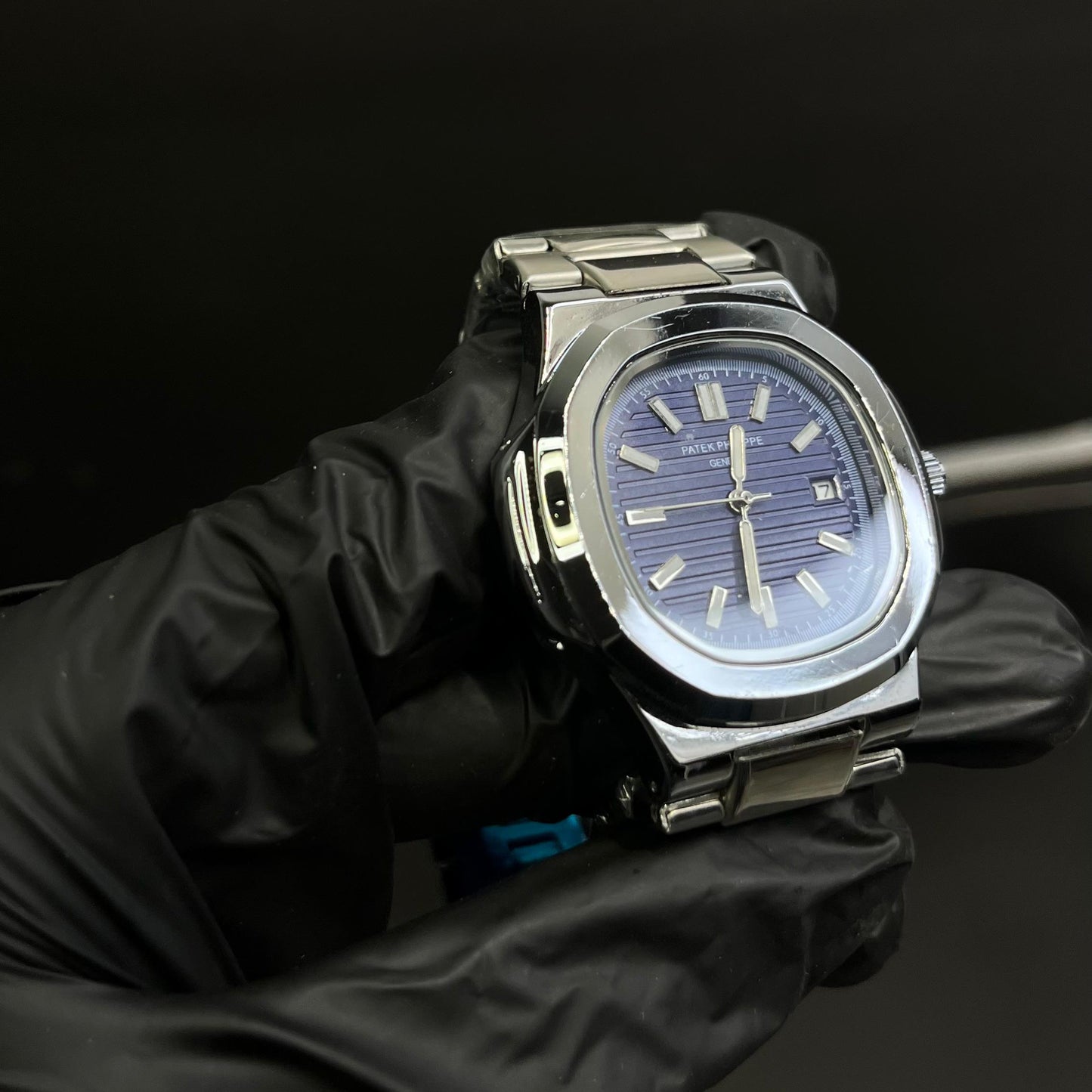 Patek Philippe Blue Dial Silver Chain Watch – Premium Quality with Box