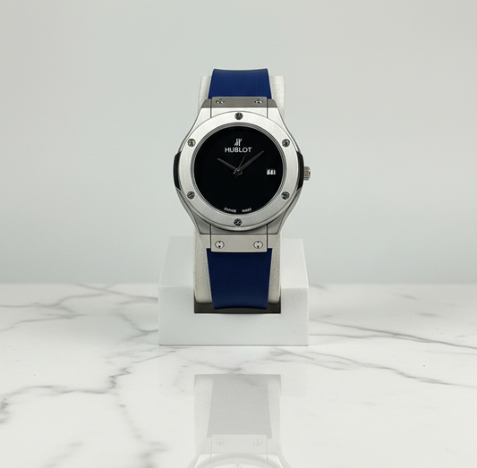 Hublot Ladies Watch – Black Dial with Elegant Blue Strap