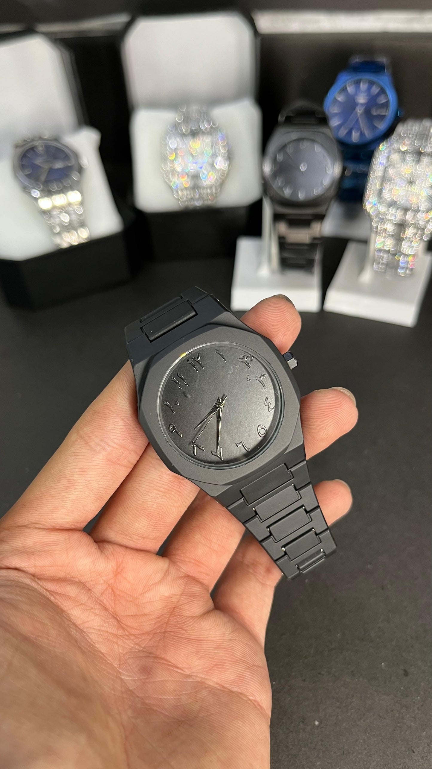 Black Arabic Aura Watch Analog WristWatch