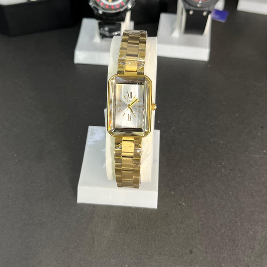 IEKE Women’s Rectangular Gold-Tone Watch – White Dial with Roman Numerals
