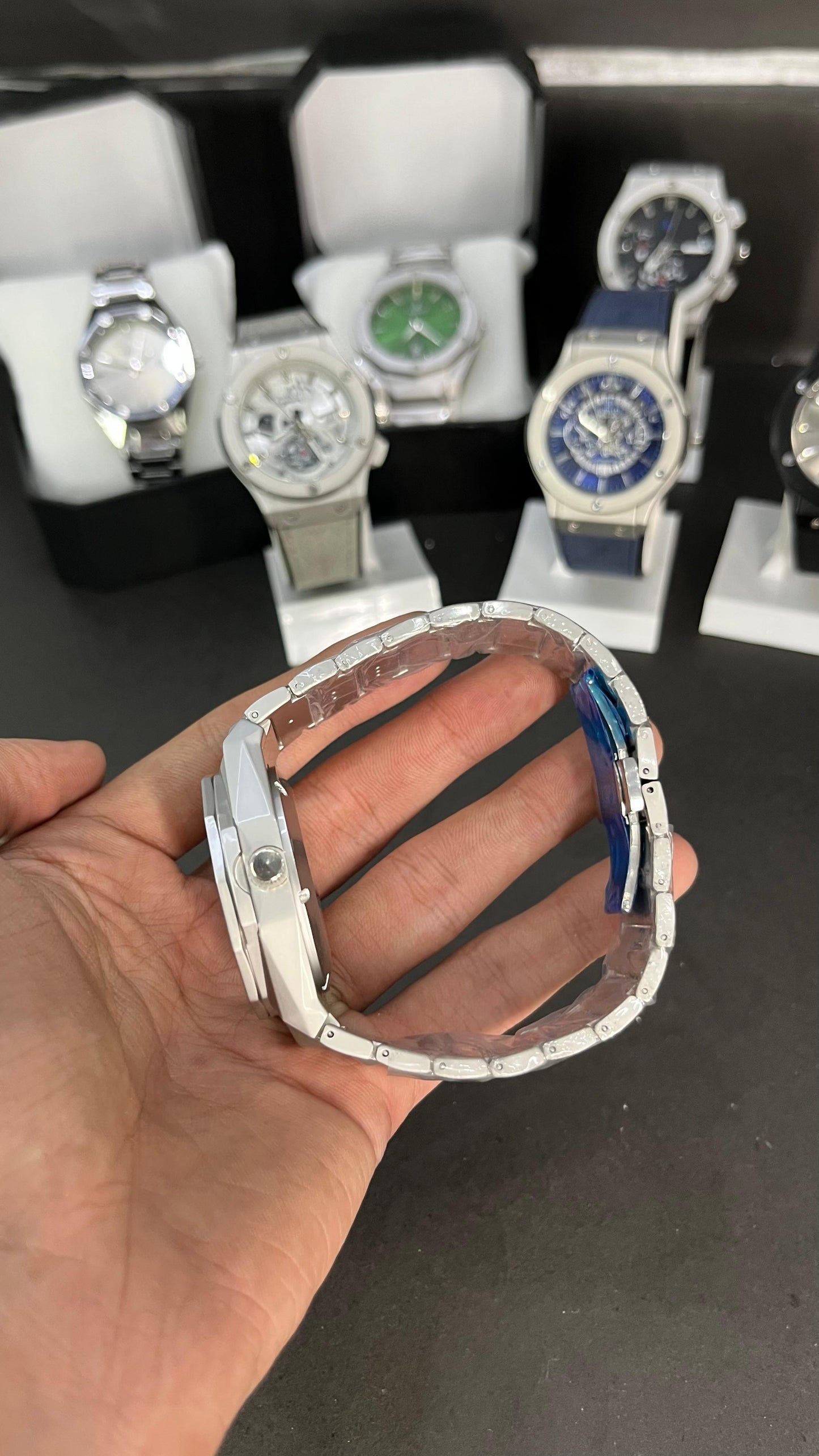 ublot Men’s Watch – Silver Stainless Steel with White Dial