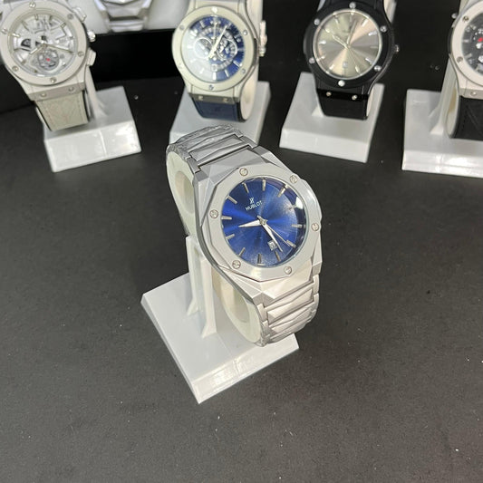 Hublot Men’s Watch – Silver Stainless Steel with Blue Dial