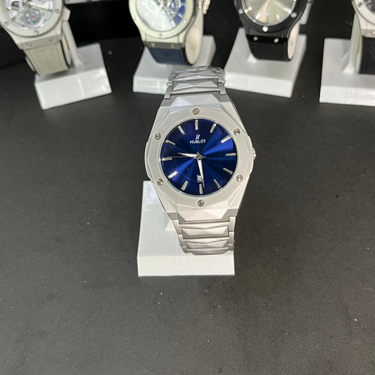 Hublot Men’s Watch – Silver Stainless Steel with Blue Dial