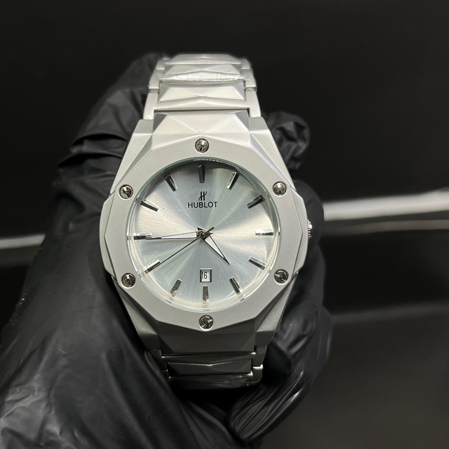 ublot Men’s Watch – Silver Stainless Steel with White Dial