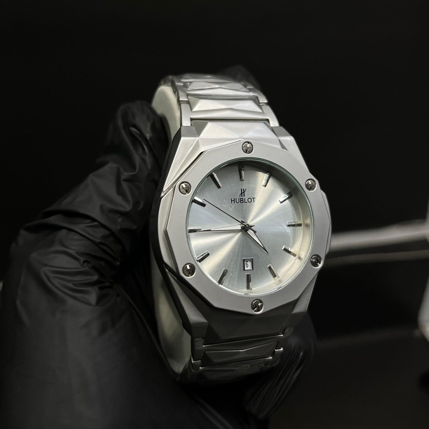 ublot Men’s Watch – Silver Stainless Steel with White Dial