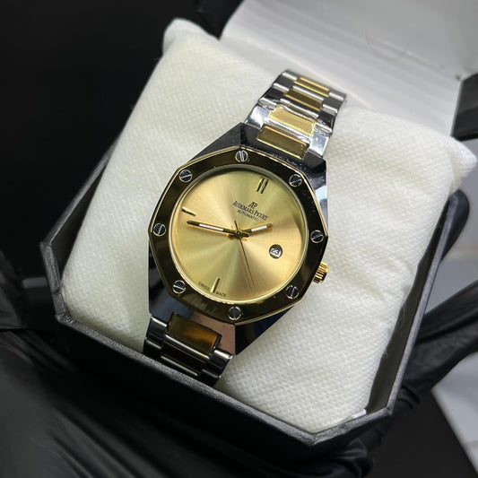 AP Luxury Stainless Steel Watch – Gold Dial with Date Display
