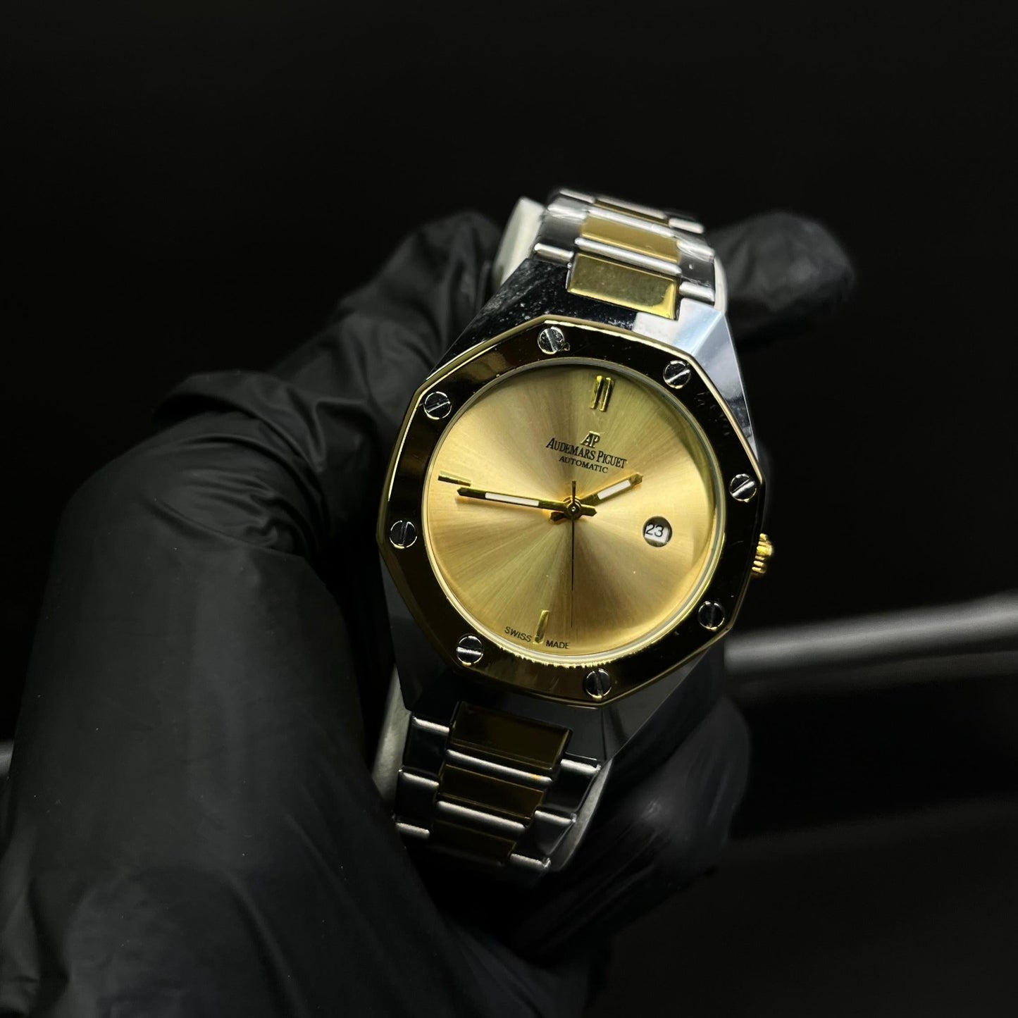 AP Luxury Stainless Steel Watch – Gold Dial with Date Display