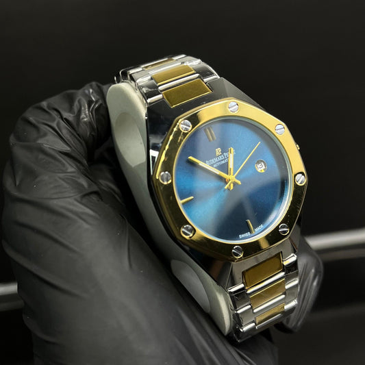 Luxury Blue Dial Two-Tone Automatic Watch – Stainless Steel & Gold Bezel