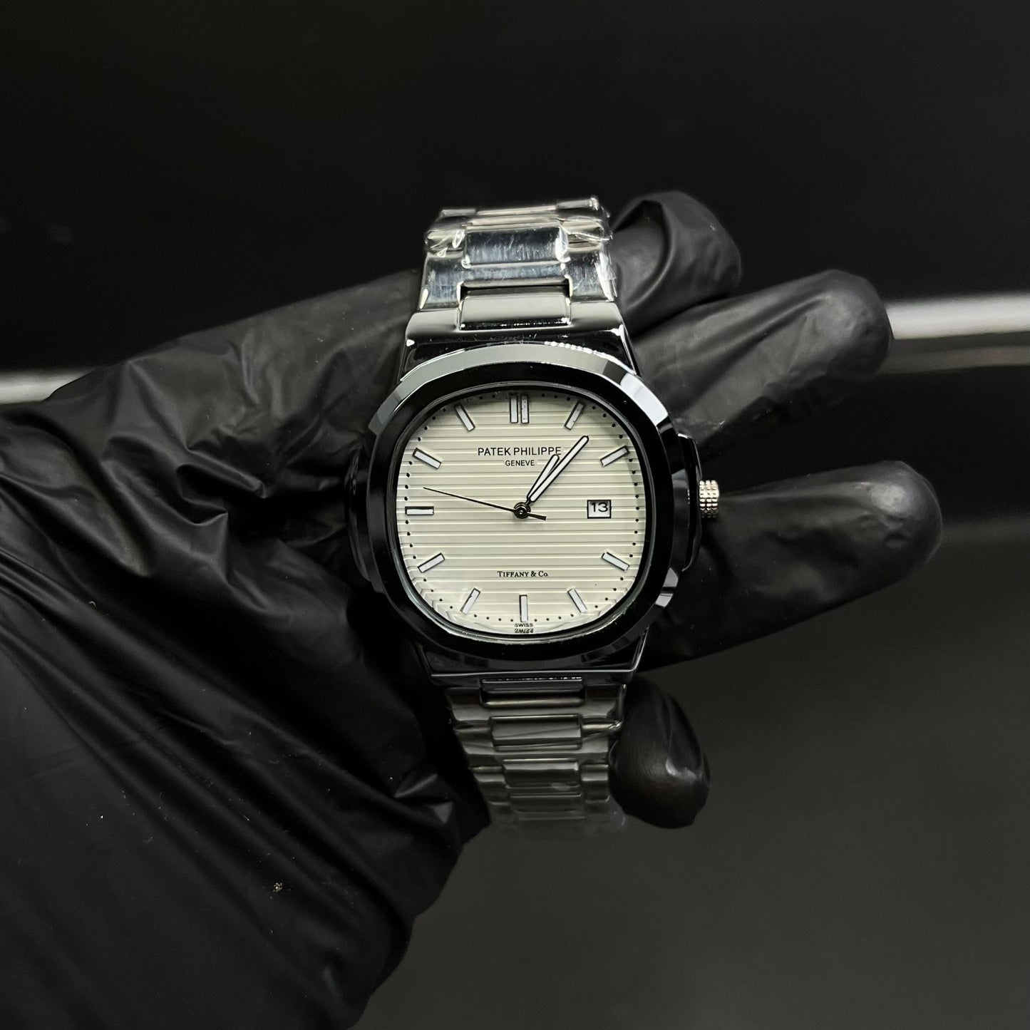 Patek Philippe White Dial Black Chain Watch – Premium Quality with Box