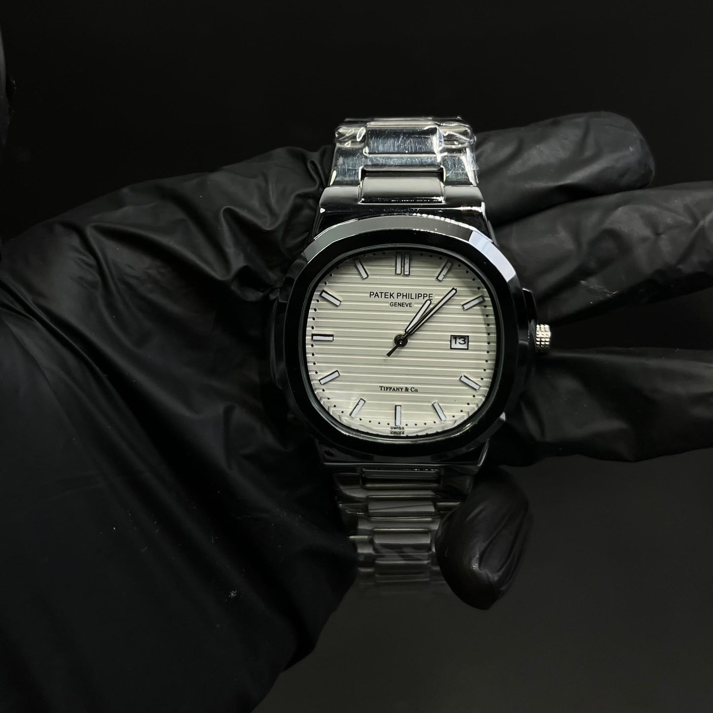 Patek Philippe White Dial Black Chain Watch – Premium Quality with Box