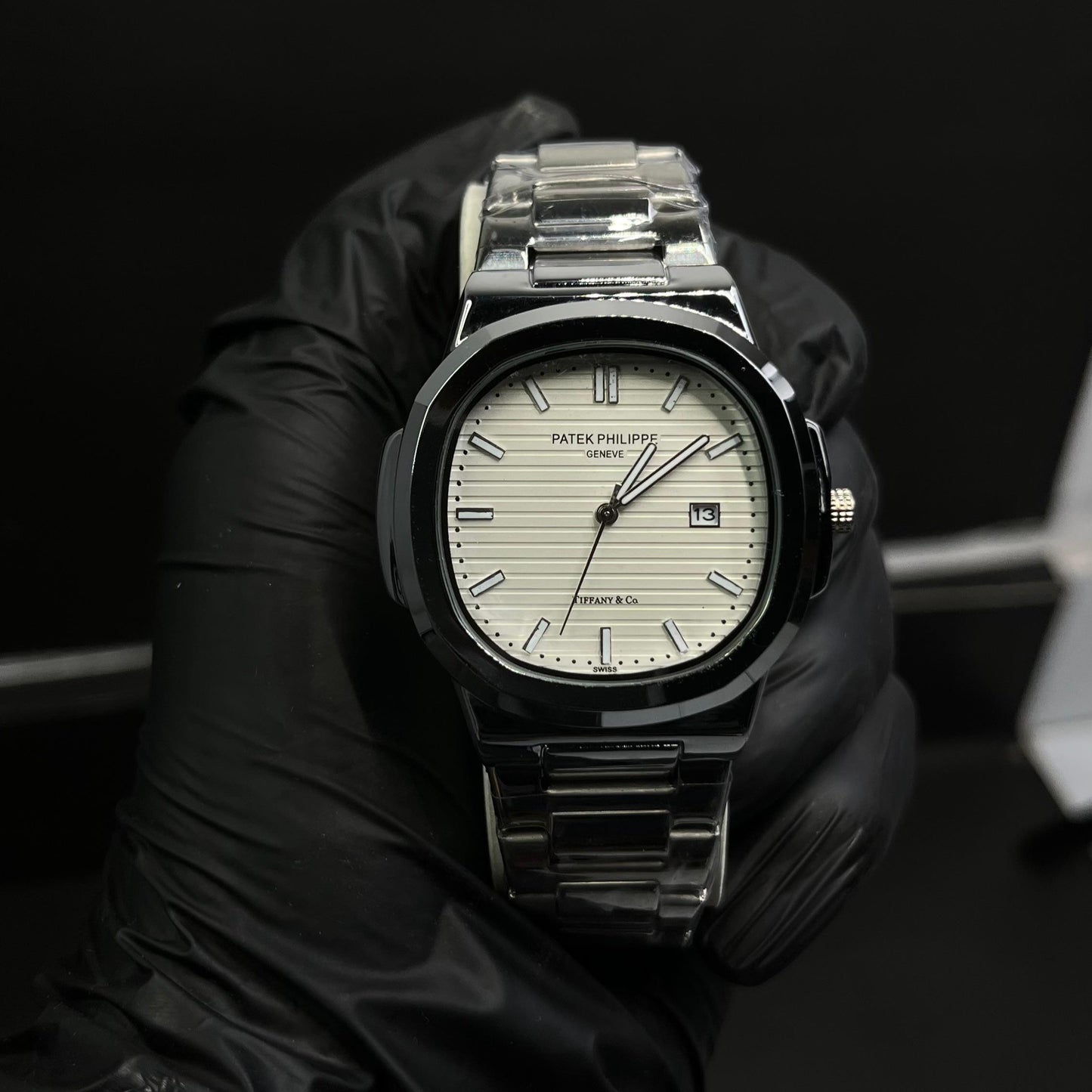 Patek Philippe White Dial Black Chain Watch – Premium Quality with Box
