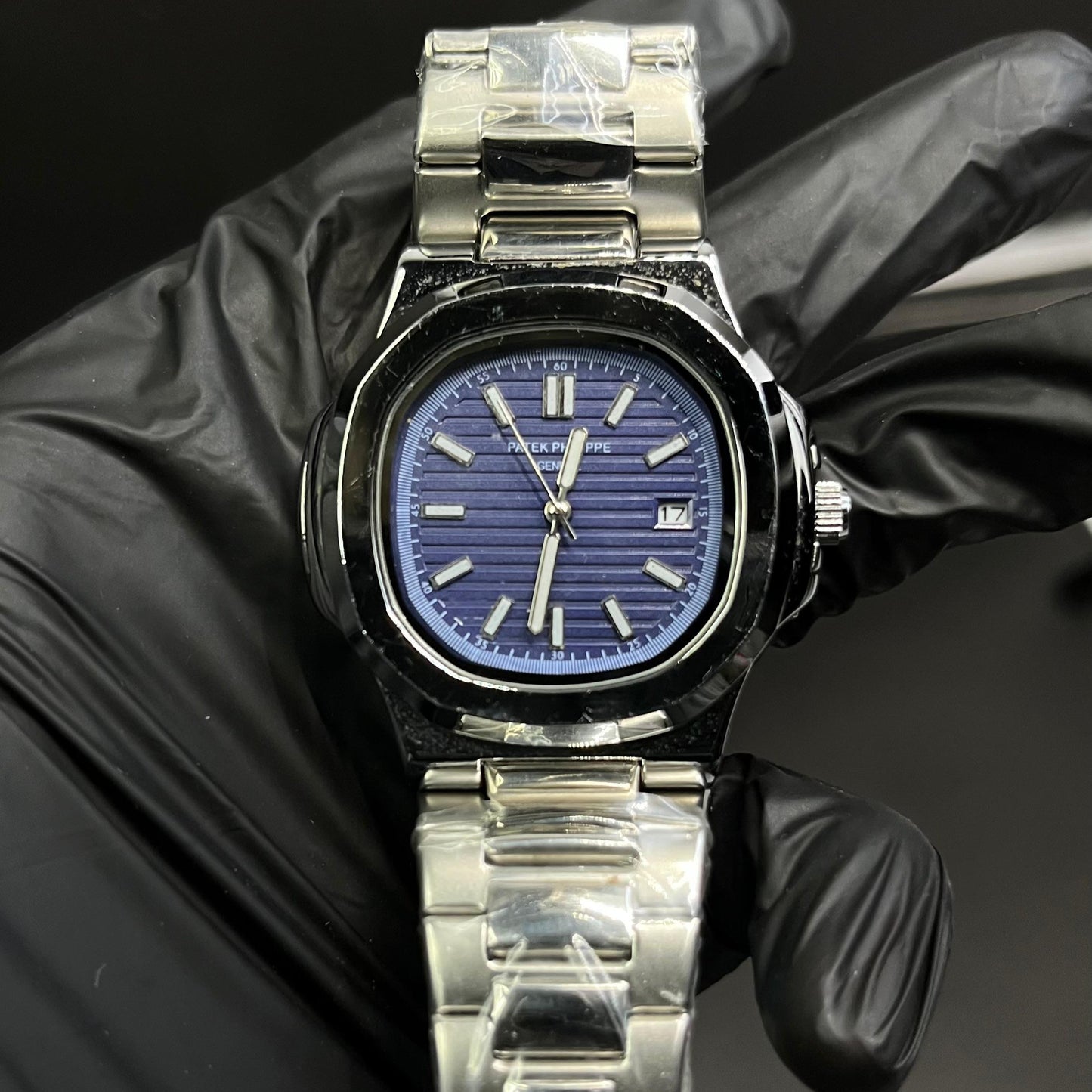 Patek Philippe Blue Dial Silver Chain Watch – Premium Quality with Box