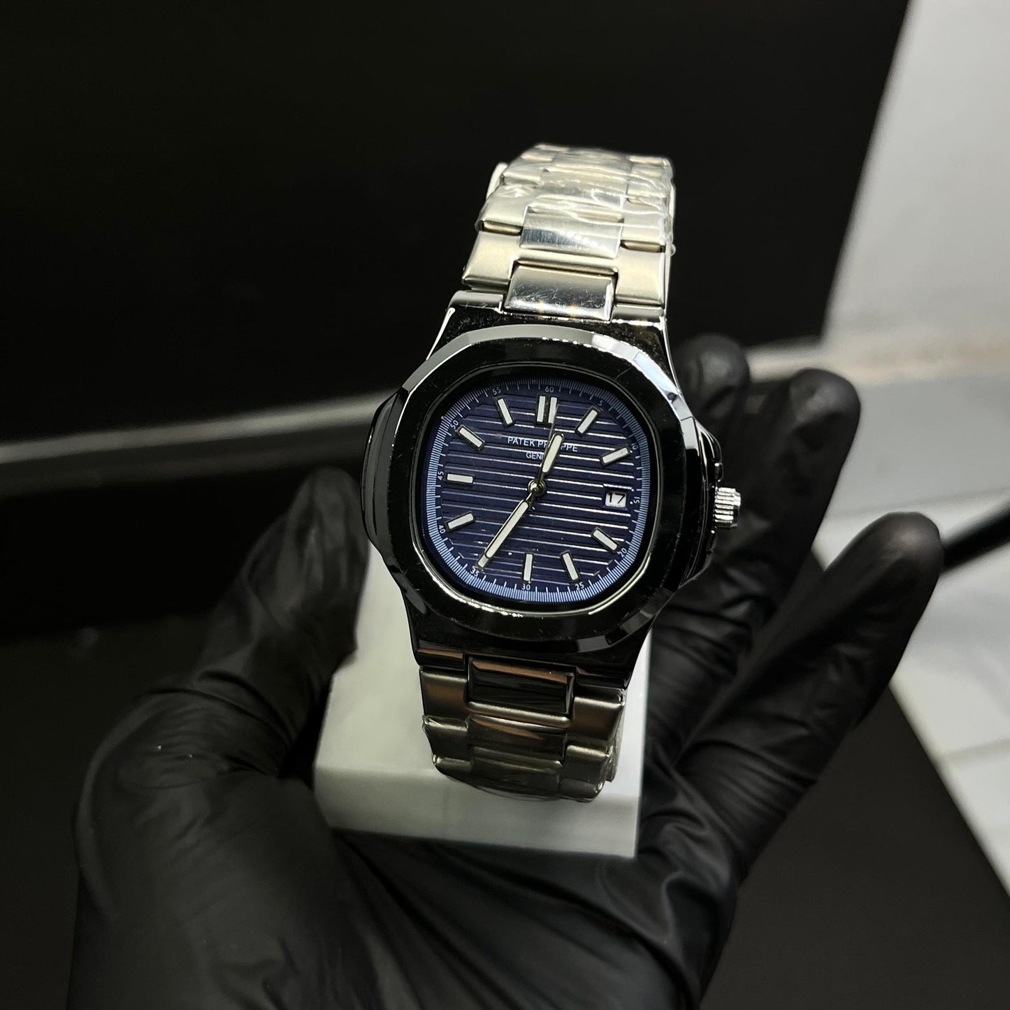 Patek Philippe Blue Dial Silver Chain Watch – Premium Quality with Box