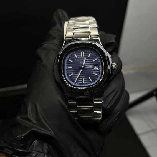 Patek Philippe Blue Dial Silver Chain Watch – Premium Quality with Box