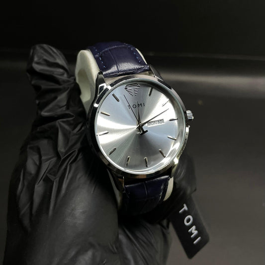 Elegant Black Arabic Dial Leather Strap Watch – Tomi