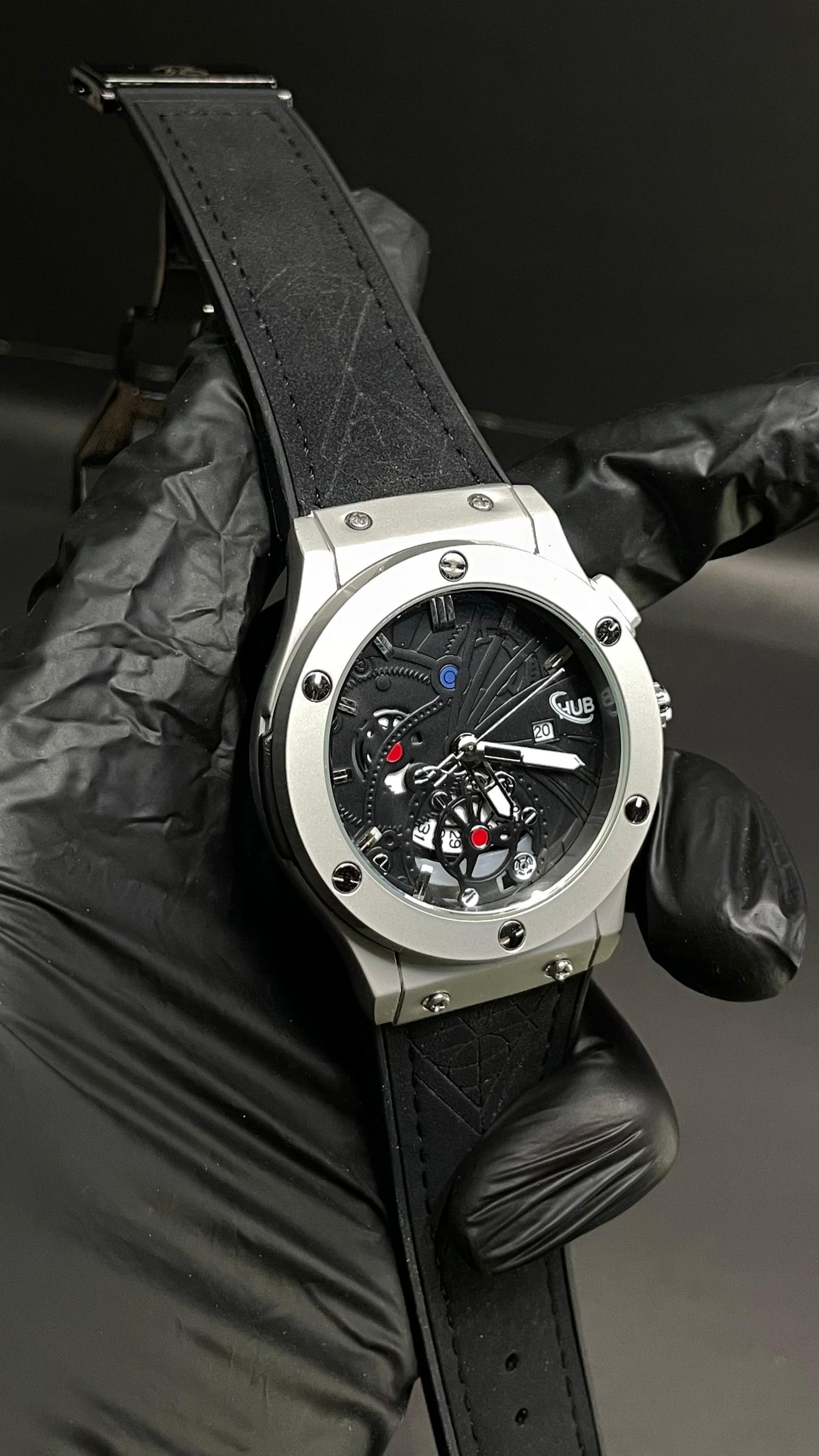 Hublot Men’s Luxury Strap Watch – Black Dial with Chronograph Design