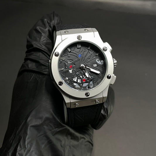 Hublot Men’s Luxury Strap Watch – Black Dial with Chronograph Design