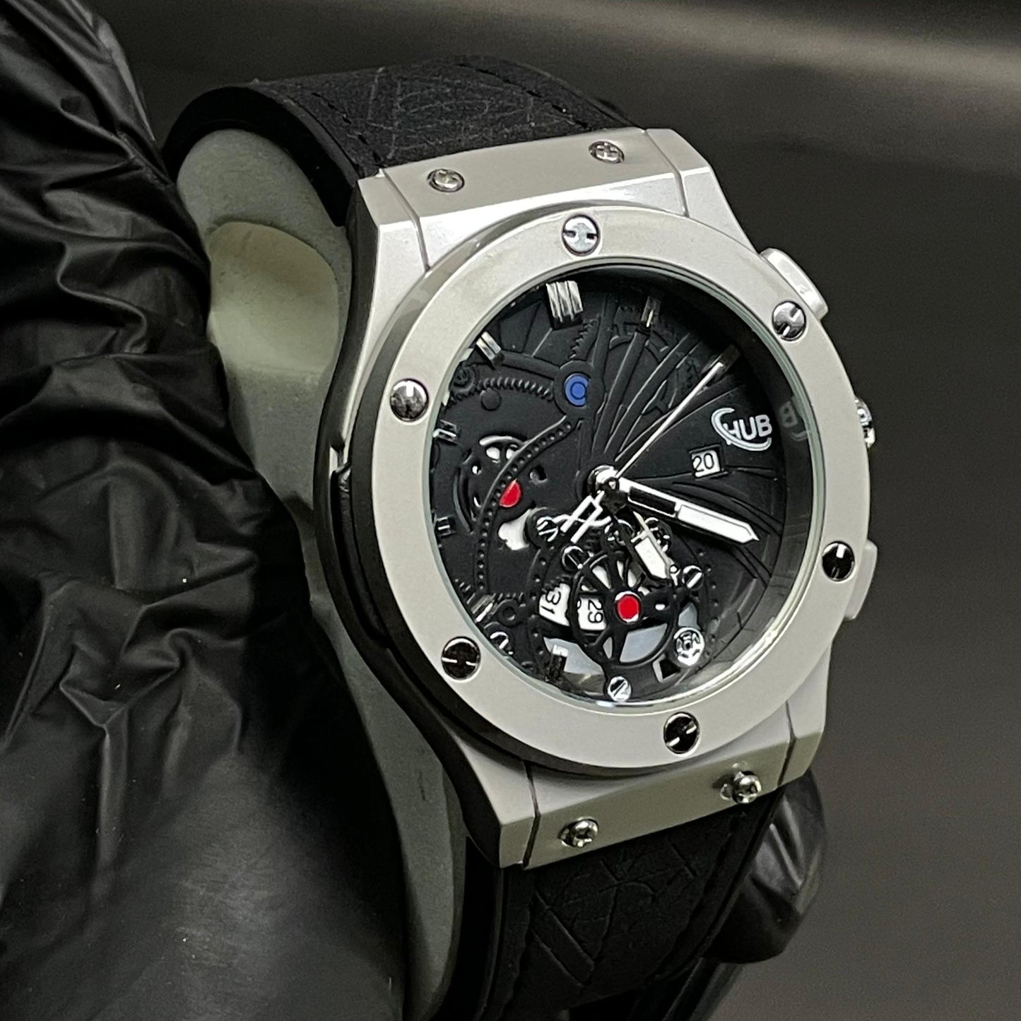 Hublot Men’s Luxury Strap Watch – Black Dial with Chronograph Design