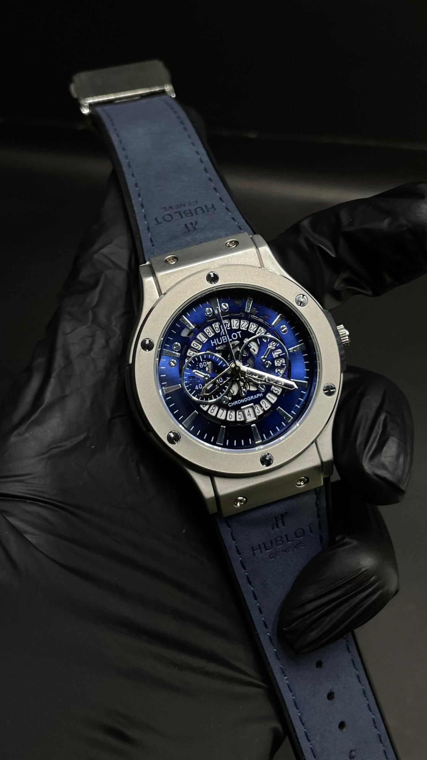 Luxury Hublot Strap Watch with Elegant Blue Dial