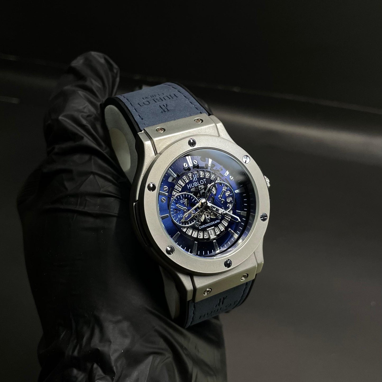 Luxury Hublot Strap Watch with Elegant Blue Dial