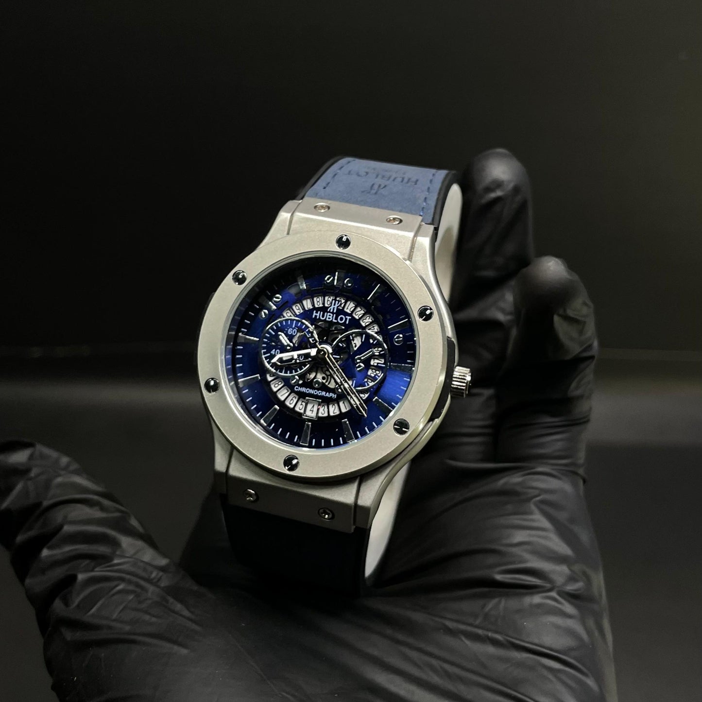 Luxury Hublot Strap Watch with Elegant Blue Dial