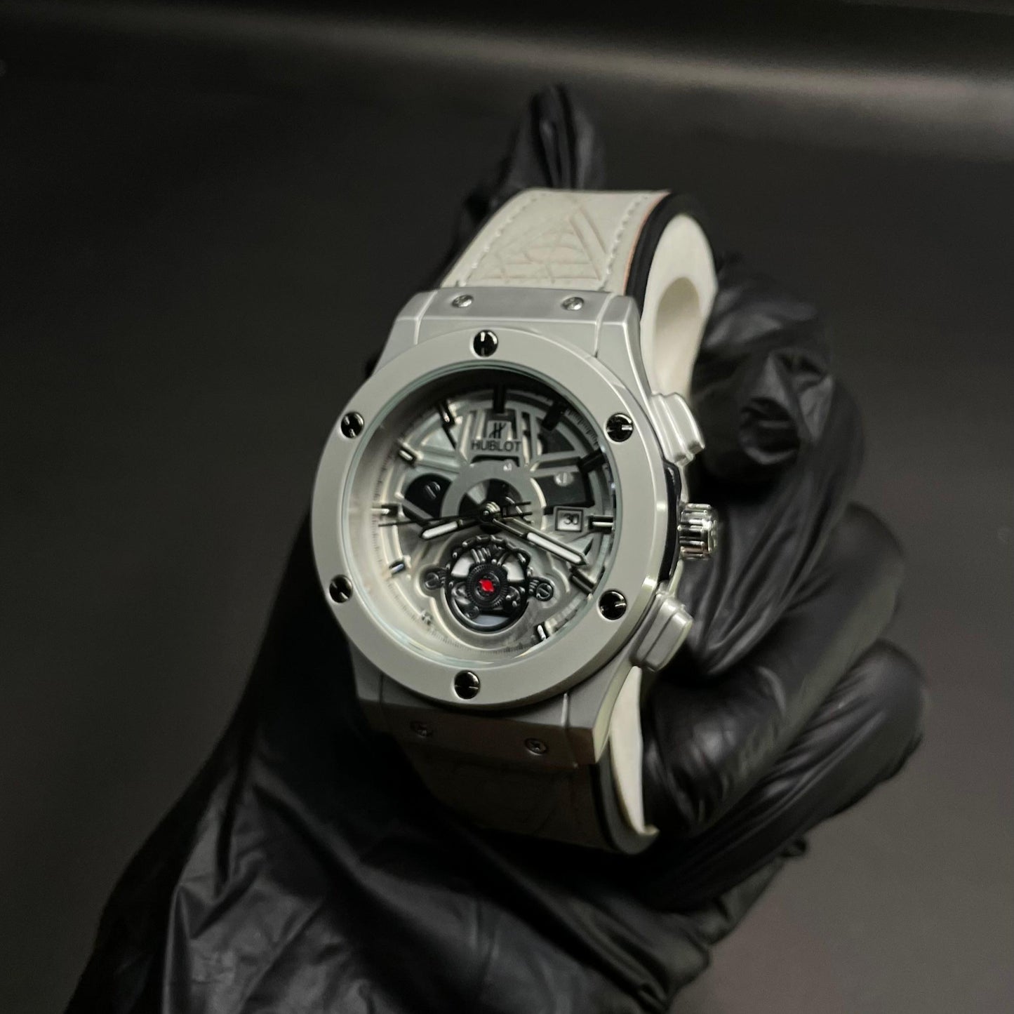 Hublot Men’s Strap Watch – Skeleton Dial with Chronograph Design