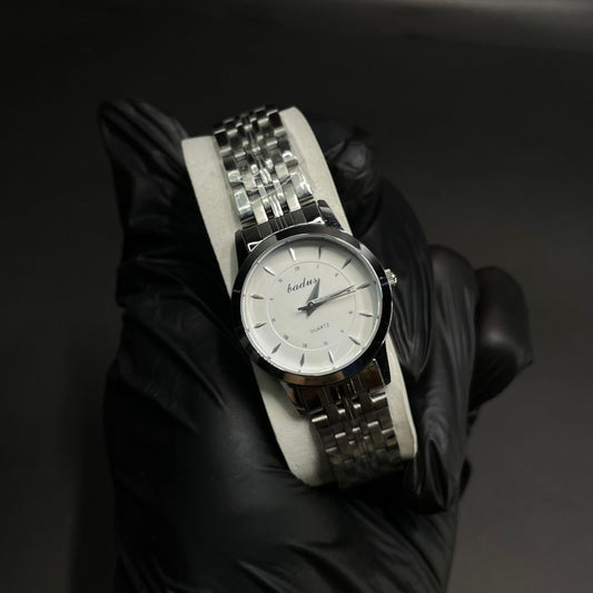 Badus Classic Silver Women Watch – White Dial with Stainless Steel Bracelet