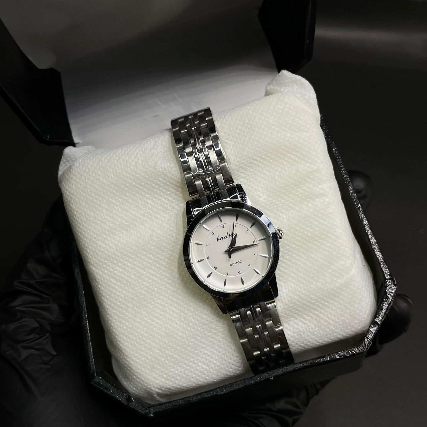 Badus Classic Silver Women Watch – White Dial with Stainless Steel Bracelet