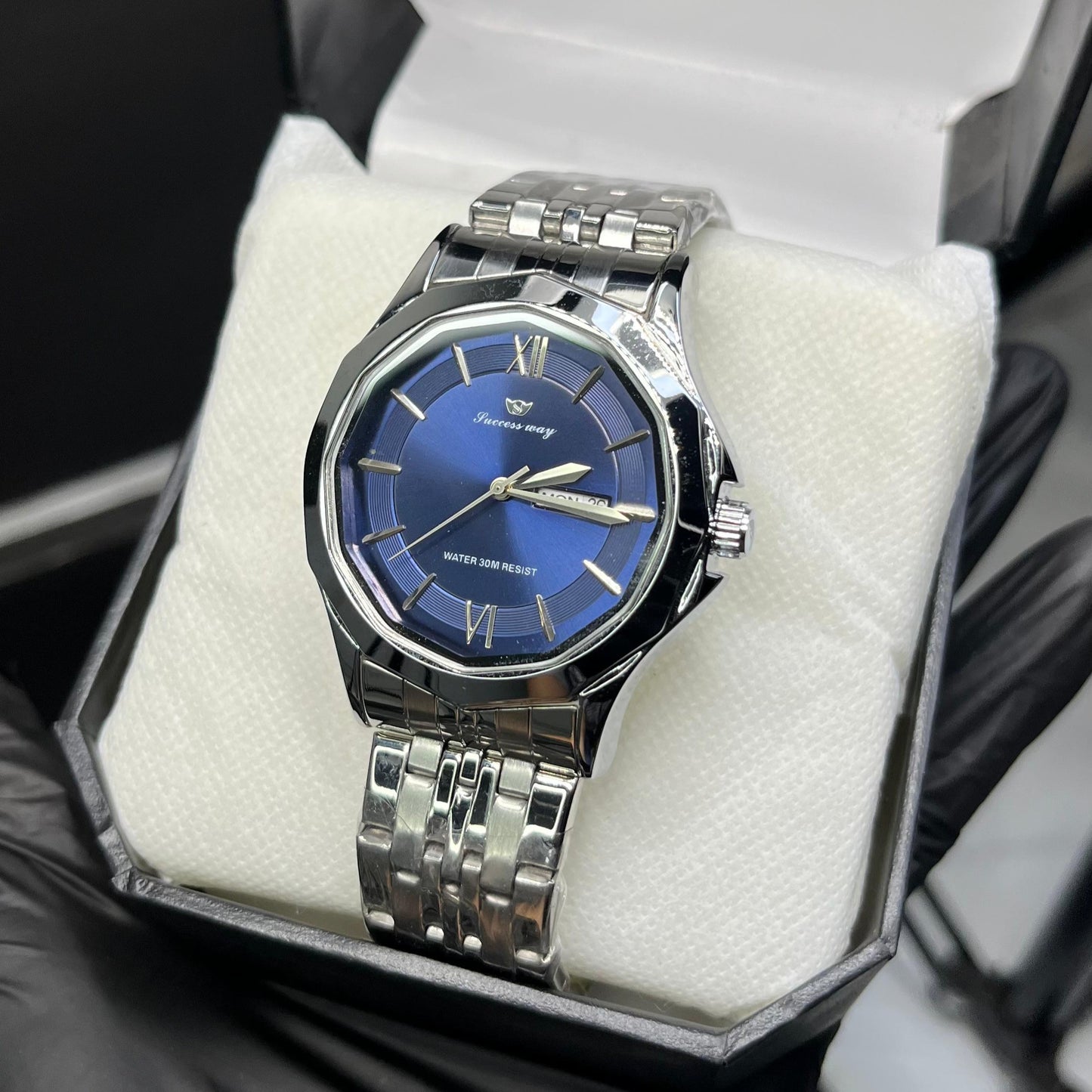 Elegant Blue Dial Stainless Steel Strap Watch – Success Way