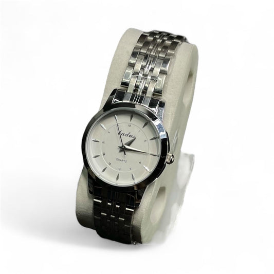 Badus Classic Silver Women Watch – White Dial with Stainless Steel Bracelet