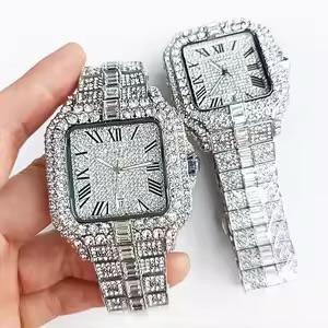 Luxury Iced-Out Silver Roman Dial Watch – Full Diamond Look  Description: