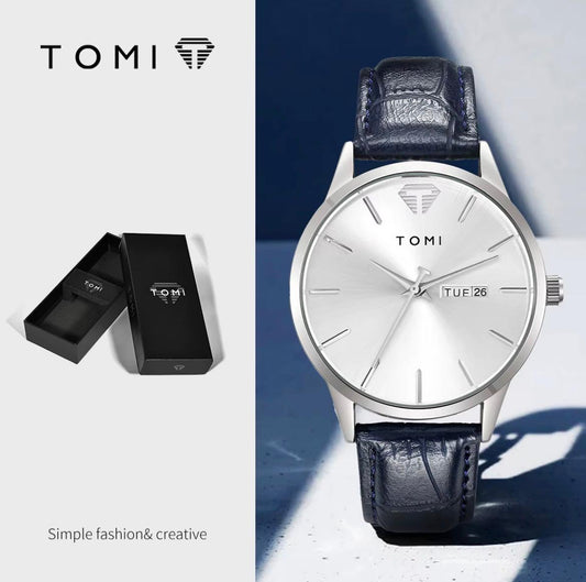 Elegant Black Arabic Dial Leather Strap Watch – Tomi