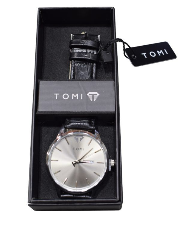 Elegant Black Arabic Dial Leather Strap Watch – Tomi
